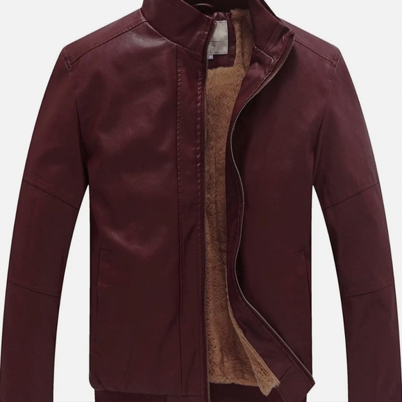 WenVen Men's SMALL Bomber Jacket Faux Leather Stand Collar Fleece Lined Outwear